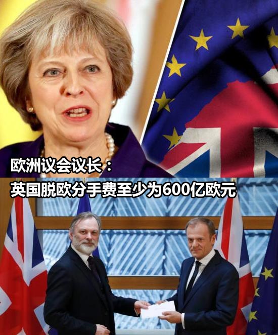 欧洲议会议长：英国脱欧分手费至少为600亿欧元